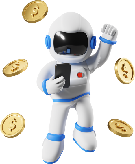 Astro with coin 3d illustration