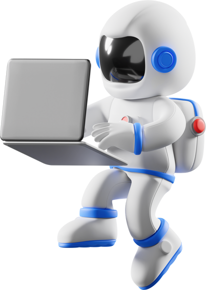 Astro working with laptop 3d illustration